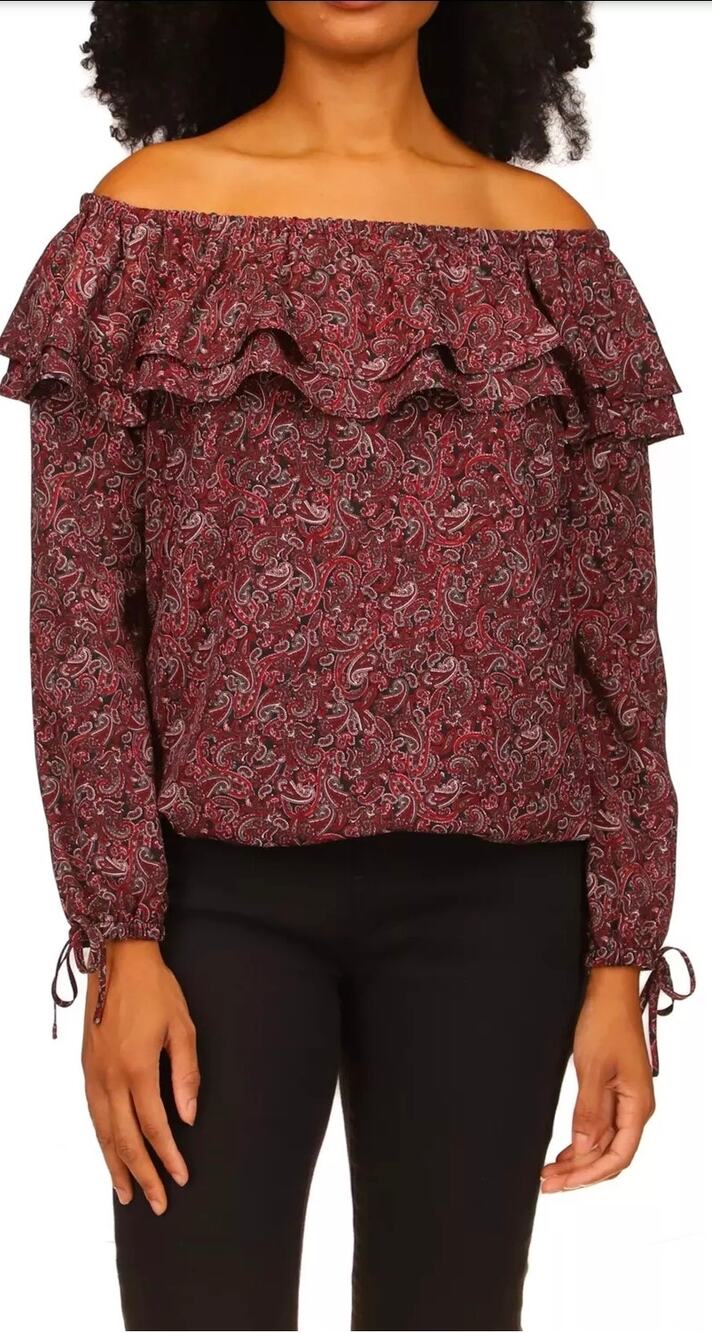 MICHAEL Michael Kors Women's Off the Shoulder Paisley Print Ruffle Top